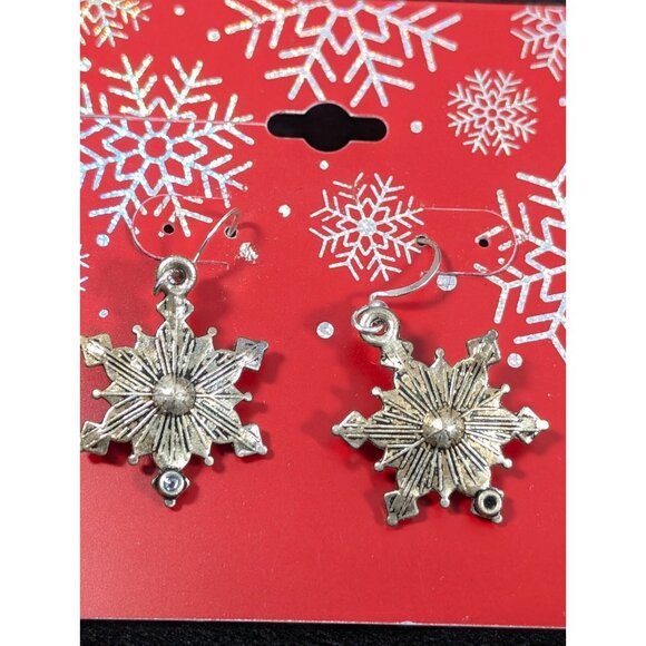 Christmas Winter Snowflake Earrings Blue Aurora Borealis Crystal Dangle Drop - Picture 6 of 8